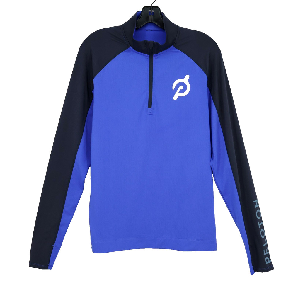 Rhone Peloton Top Mens Medium Blue Black Quarter Zip Stretch Knit Mock Neck